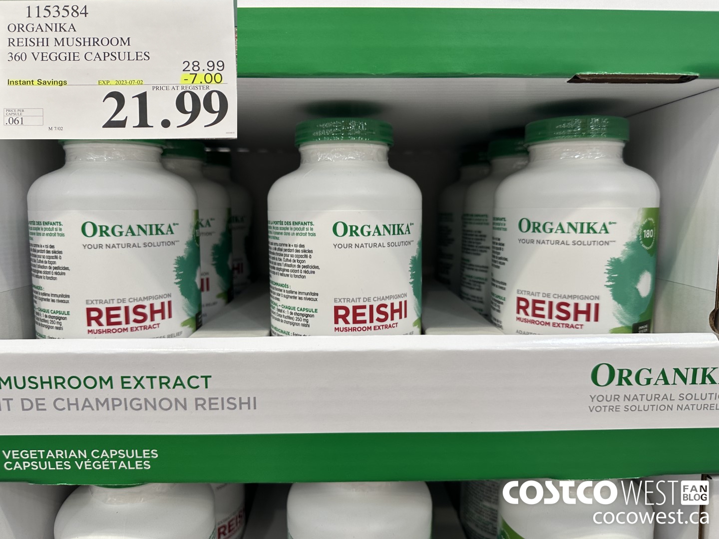 1153584 ORGANIKA REISHI MUSHROOM 360 VEGGIE CAPSULES ($7.00 INSTANT SAVINGS EXPIRES ON 2023-07-02) $21.99