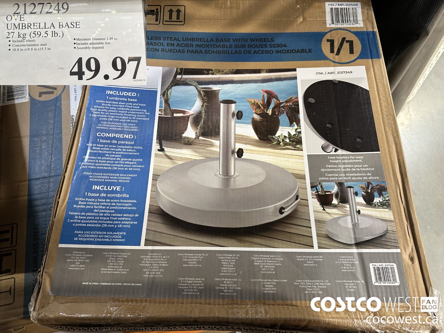 2127249 OVE UMBRELLA BASE 27KG (59.5LB) $49.97