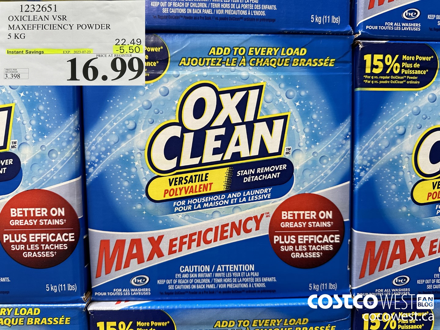 1232651 OXICLEAN VSR MAXEFFICIENCY POWDER 5 KG ($5.50 INSTANT SAVINGS EXPIRES ON 2023-07-23) $16.99
