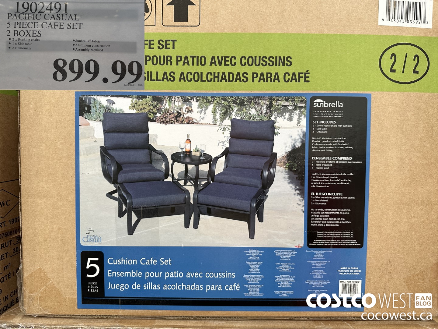 1902491 PACIFIC CASUAL 5 PIECE CAFE SET 2 BOXES  $899.99