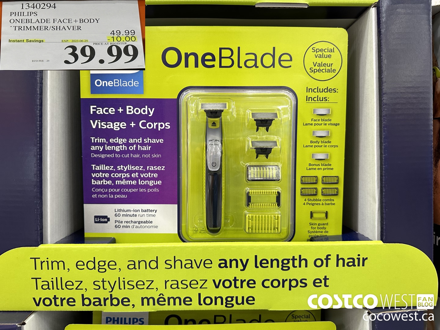 1340294 PHILIPS ONEBLADE FACE+BODY TRIMMER/SHAVER ($10.00 INSTANT SAVINGS EXPIRES ON 2023-06-25) $39.99