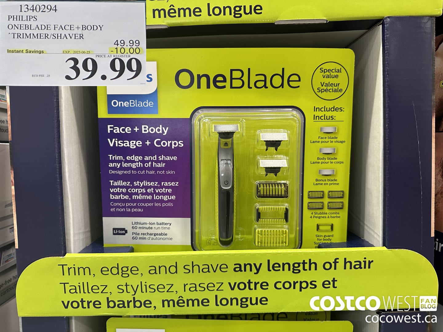 1340294 PHILIPS ONEBLADE FACE+BODY TRIMMER/SHAVER ($10.00 INSTANT SAVINGS EXPIRES ON 2023-06-25) $39.99
