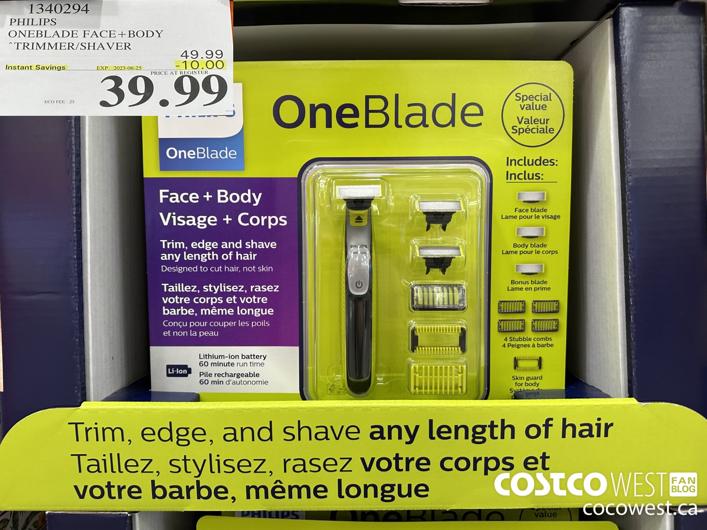 1340294 PHILIPS ONEBLADE FACE+BODY TRIMMER/SHAVER ($10.00 INSTANT SAVINGS EXPIRES ON 2023-06-25) $39.99