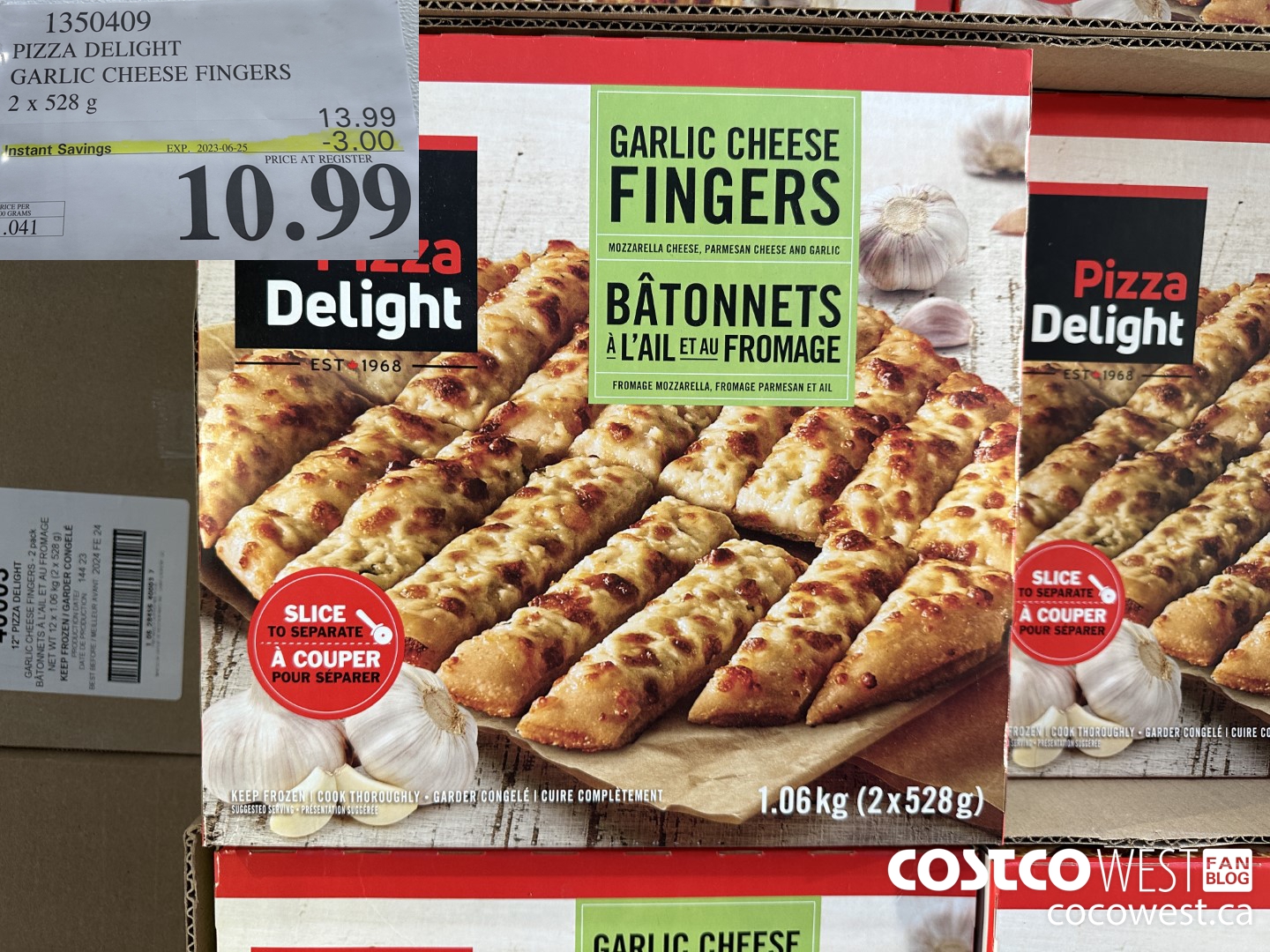 1350409 PIZZA DELIGHT GARLIC CHEESE FINGERS 2 x 528 g ($3.00 INSTANT SAVINGS EXPIRES ON 2023-06-25) $10.99