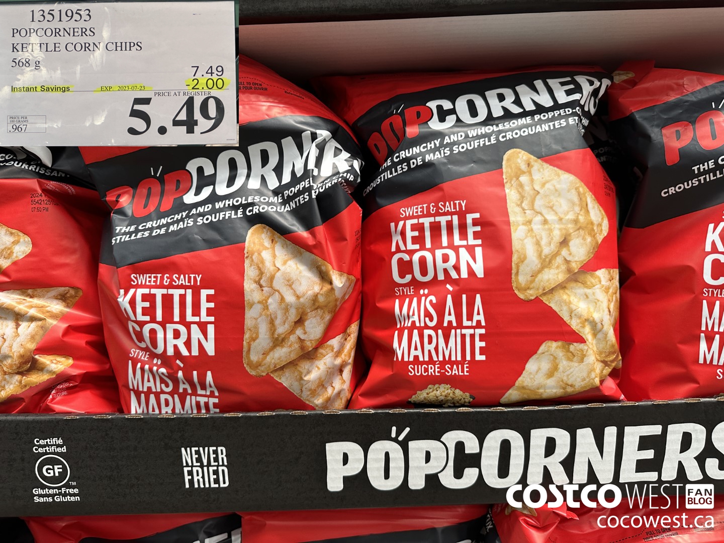 1351953 POPCORNERS KETTLE CORN CHIPS 567 g ($2.00 INSTANT SAVINGS EXPIRES ON 2023-07-23) $5.49
