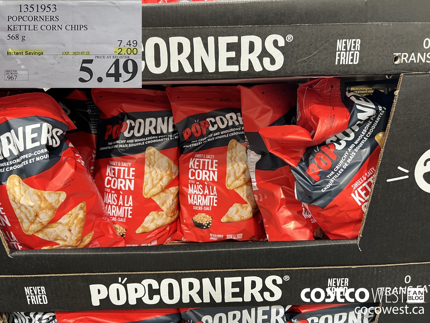 1351953 POPCORNERS KETTLE CORN CHIPS 567 g ($2.00 INSTANT SAVINGS EXPIRES ON 2023-07-23) $5.49