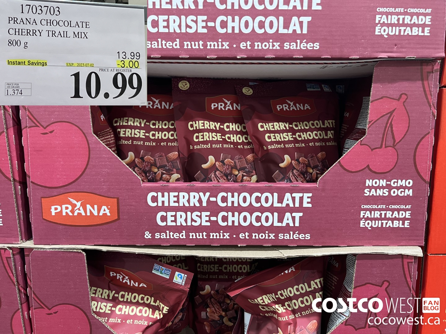 1703703 PRANA CHOCOLATE CHERRY TRAIL MIX 800 g ($3.00 INSTANT SAVINGS EXPIRES ON 2023-07-02) $10.99