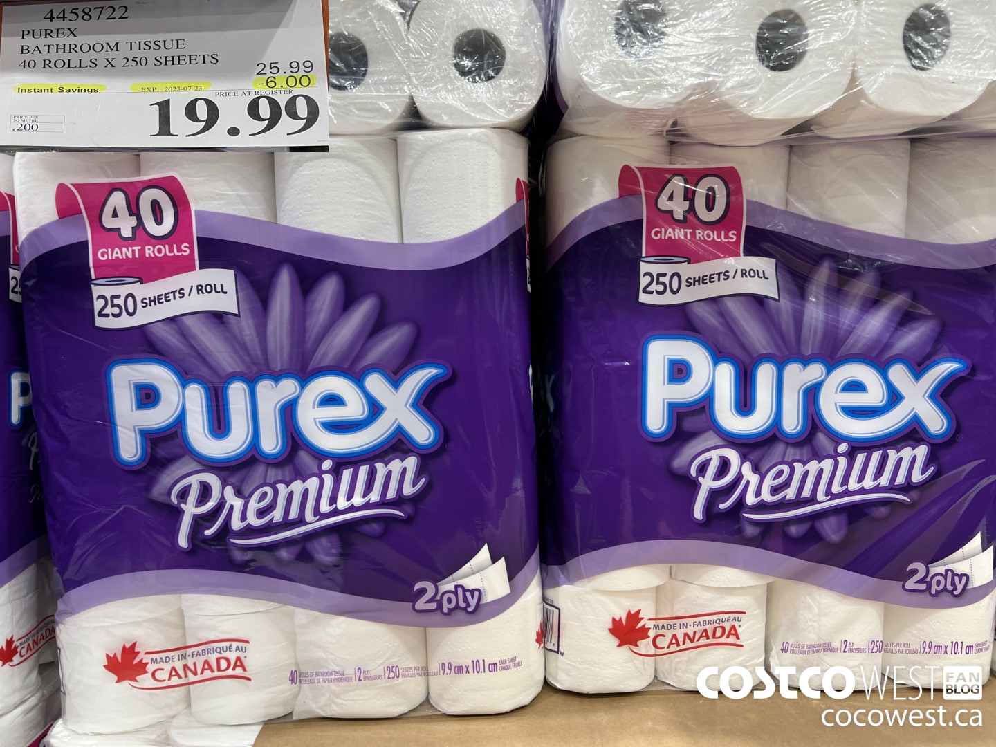 4458722 PUREX BATHROOM TISSUE 40 ROLLS X 250 SHEETS ($6.00 INSTANT SAVINGS EXPIRES ON 2023-07-23) $19.99
