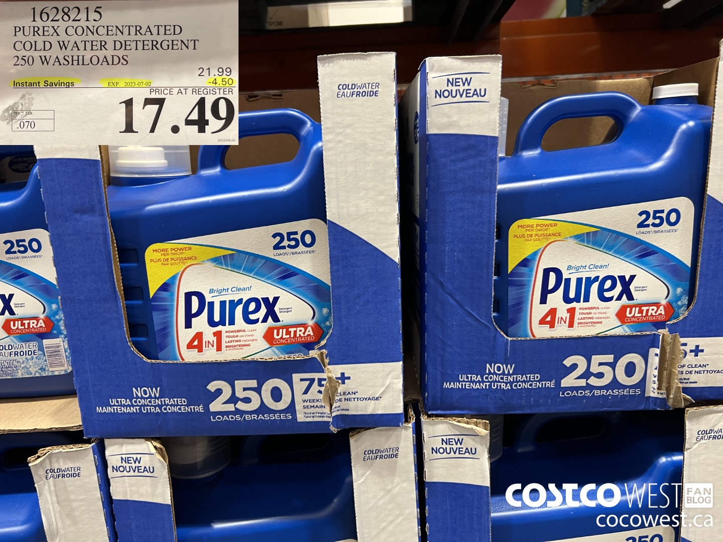1628215 PUREX CONCENTRATED COLD WATER DETERGENT 250 WASHLOADS ($4.50 INSTANT SAVINGS EXPIRES ON 2023-07-02) $17.49