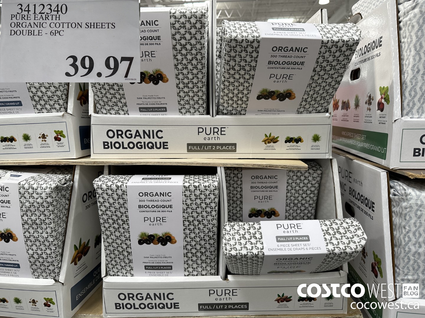 3412340 PURE EARTH ORGANIC COTTON SHEETS DOUBLE 6C $39.97