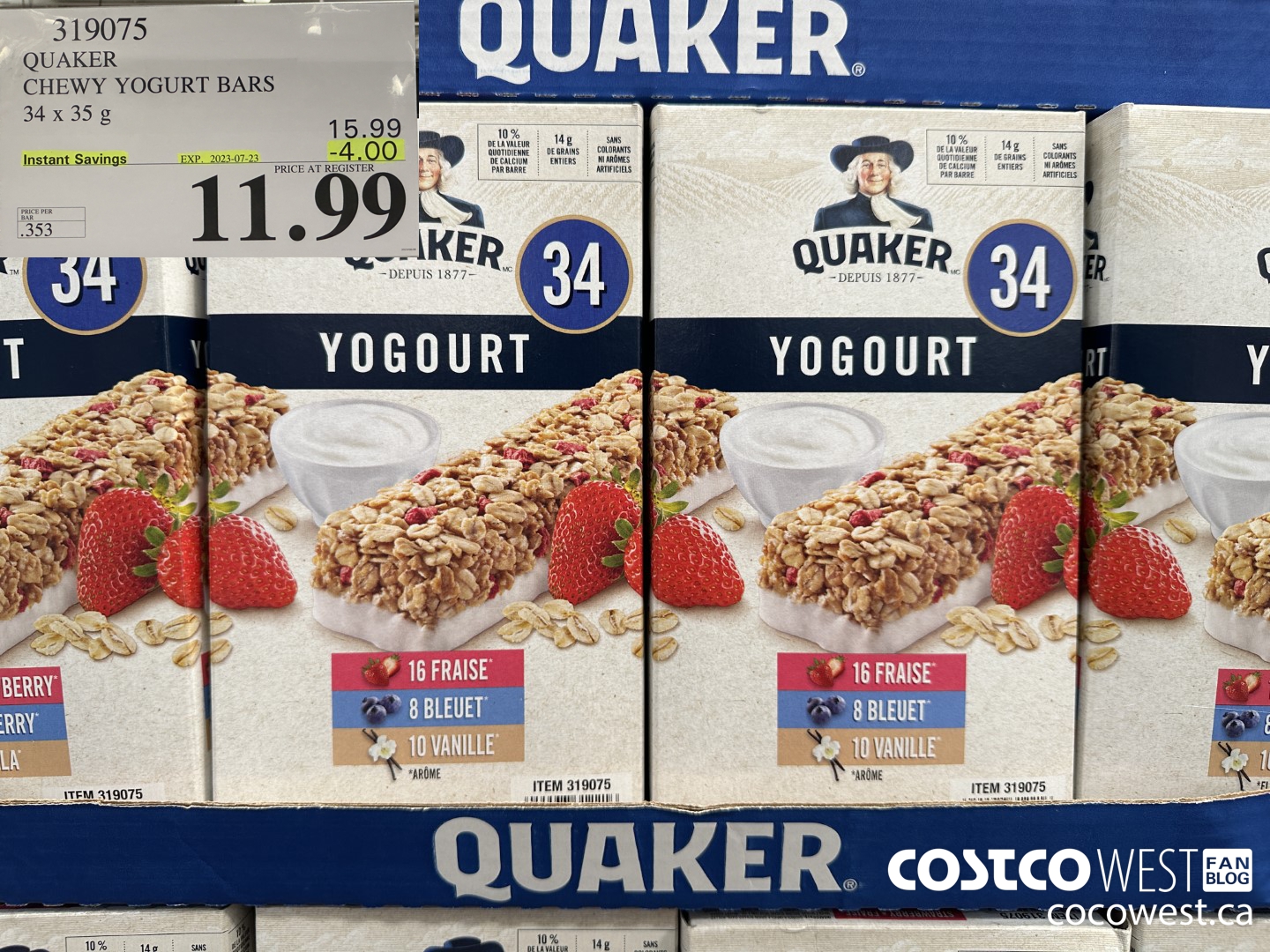 319075 QUAKER CHEWY YOGURT BARS PACK OF 34 ($4.00 INSTANT SAVINGS EXPIRES ON 2023-07-23) $11.99