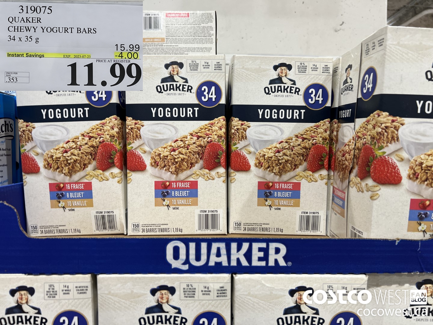 319075 QUAKER CHEWY YOGURT BARS PACK OF 34 ($4.00 INSTANT SAVINGS EXPIRES ON 2023-07-23) $11.99
