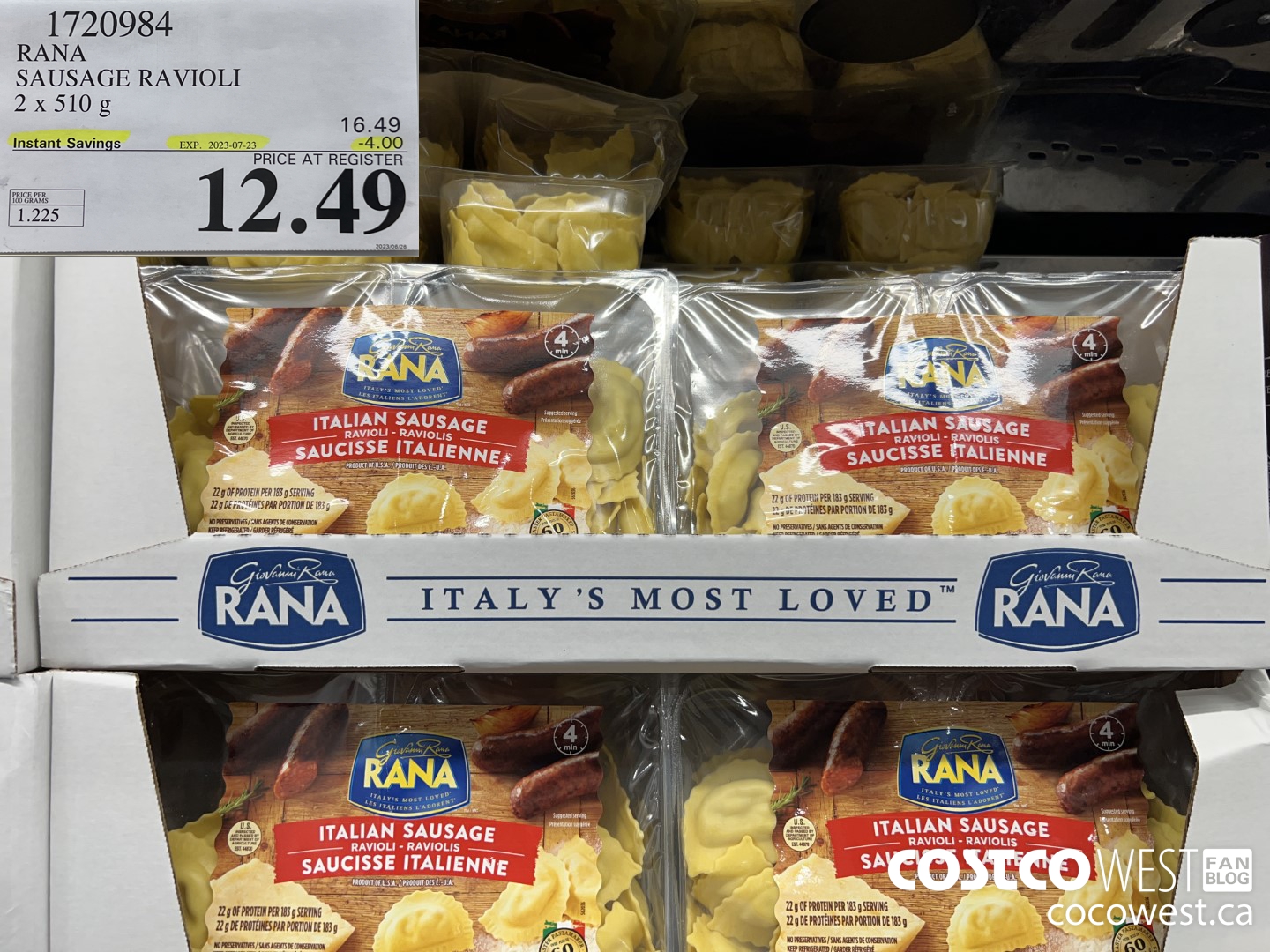 1720984 RANA SAUSAGE RAVIOLI 2 X 510 G ($4.00 INSTANT SAVINGS EXPIRES ON 2023-07-23) $12.49