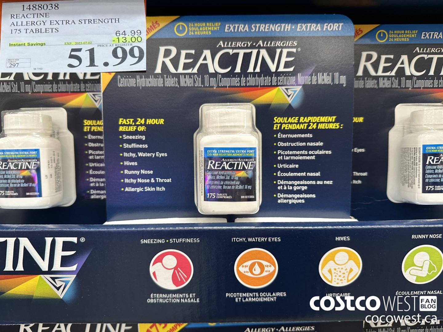 1488038 REACTINE ALLERGY EXTRA STRENGTH 175 TABLETS ($13.00 INSTANT SAVINGS EXPIRES ON 2023-07-02) $51.99