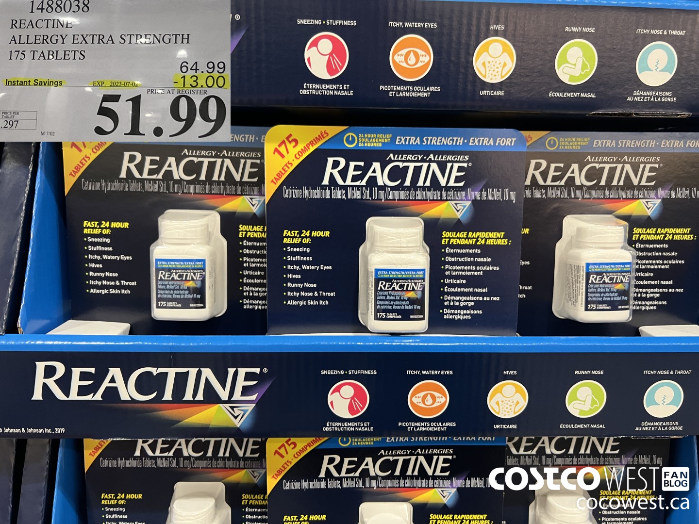 1488038 REACTINE ALLERGY EXTRA STRENGTH 175 TABLETS ($13.00 INSTANT SAVINGS EXPIRES ON 2023-07-02) $51.99
