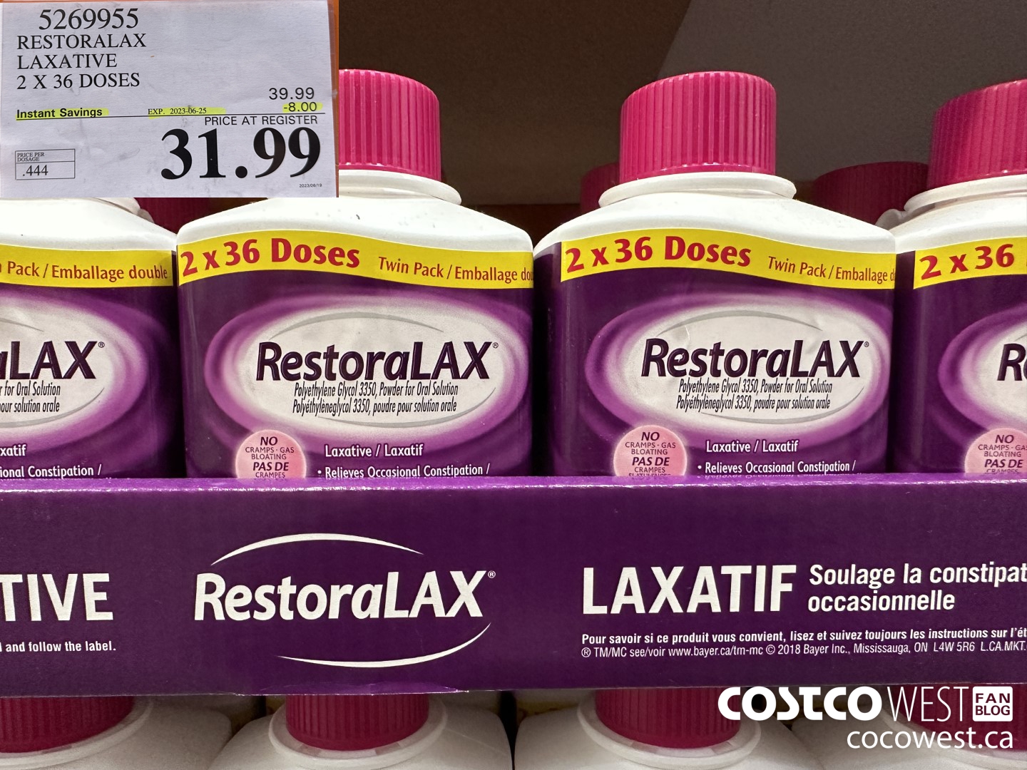5269955 RESTORALAX LAXATIVE 2 X 36 DOSES ($8.00 INSTANT SAVINGS EXPIRES ON 2023-06-25) $31.99