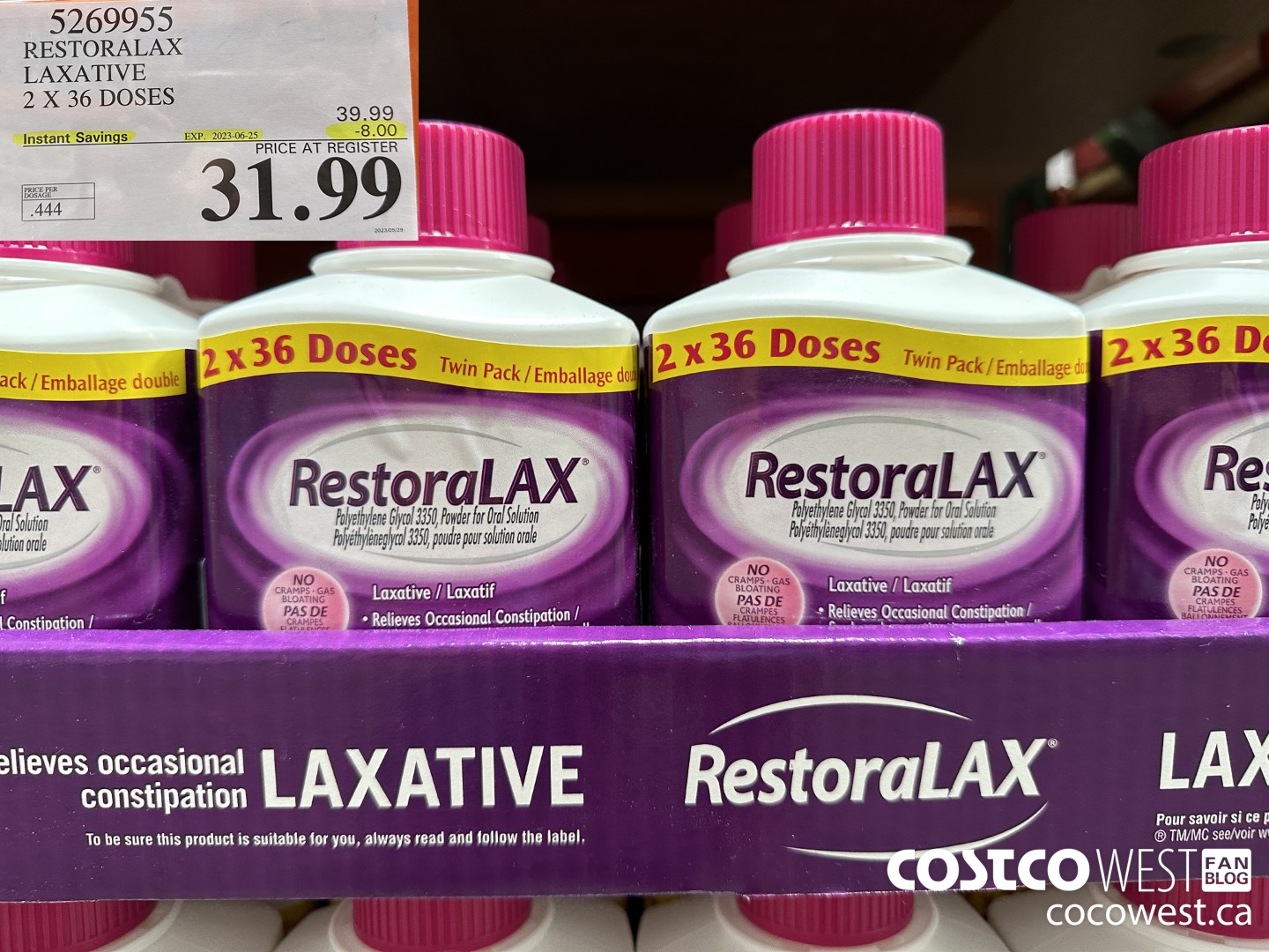 5269955 RESTORALAX LAXATIVE 2 X 36 DOSES ($8.00 INSTANT SAVINGS EXPIRES ON 2023-06-25) $31.99