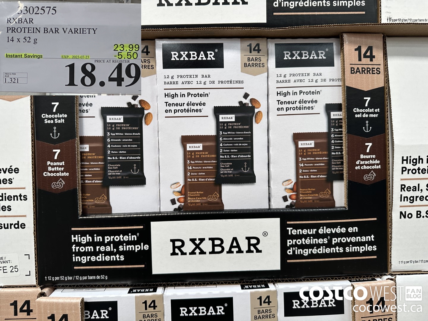 3302575 RXBAR PROTEIN BAR VARIETY 14 X 52 G ($5.50 INSTANT SAVINGS EXPIRES ON 2023-07-23) $18.49