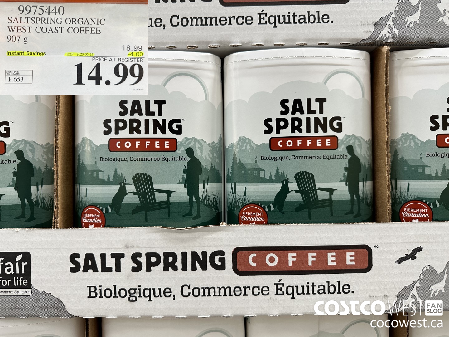 9975440 SALTSPRING COFFEE WEST COAST BLEND 907 G ($4.00 INSTANT SAVINGS EXPIRES ON 2023-06-25) $14.99
