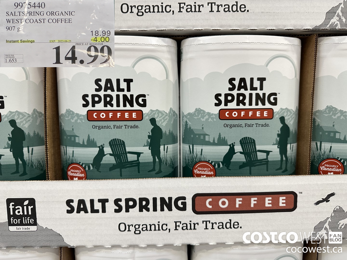9975440 SALTSPRING COFFEE WEST COAST BLEND 907 G ($4.00 INSTANT SAVINGS EXPIRES ON 2023-06-25) $14.99