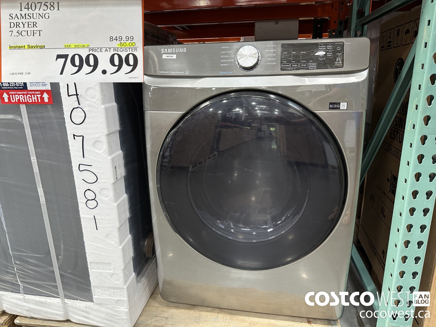 1407581 SAMSUNG DRYER 7.5CUFT ($50.00 INSTANT SAVINGS EXPIRES ON 2023-06-25) $799.99