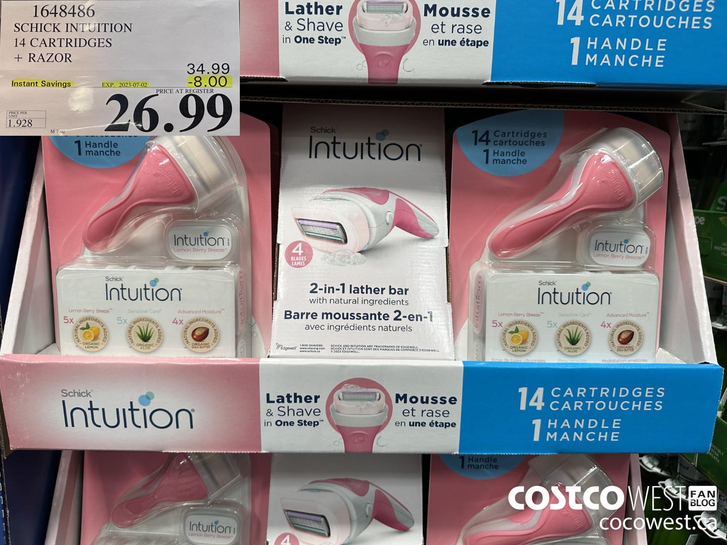 1648486 SCHICK INTUITION 14 CARTRIDGES + RAZOR ($8.00 INSTANT SAVINGS EXPIRES ON 2023-07-02) $26.99