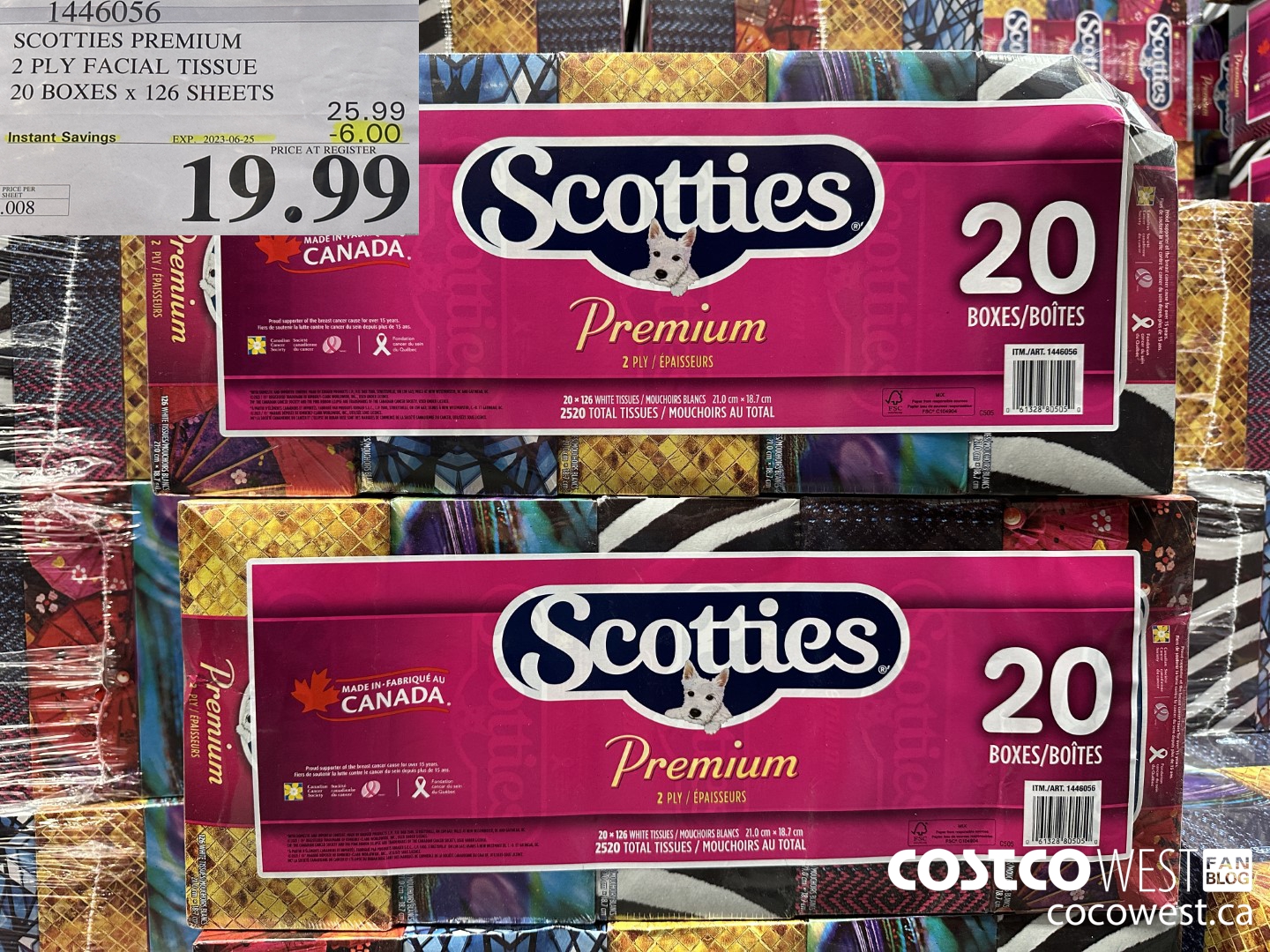 1446056 SCOTTIES PREMIUM 2 PLY FACIAL TISSUE 20 BOXES x 126 SHEETS ($6.00 INSTANT SAVINGS EXPIRES ON 2023-06-25) $19.99
