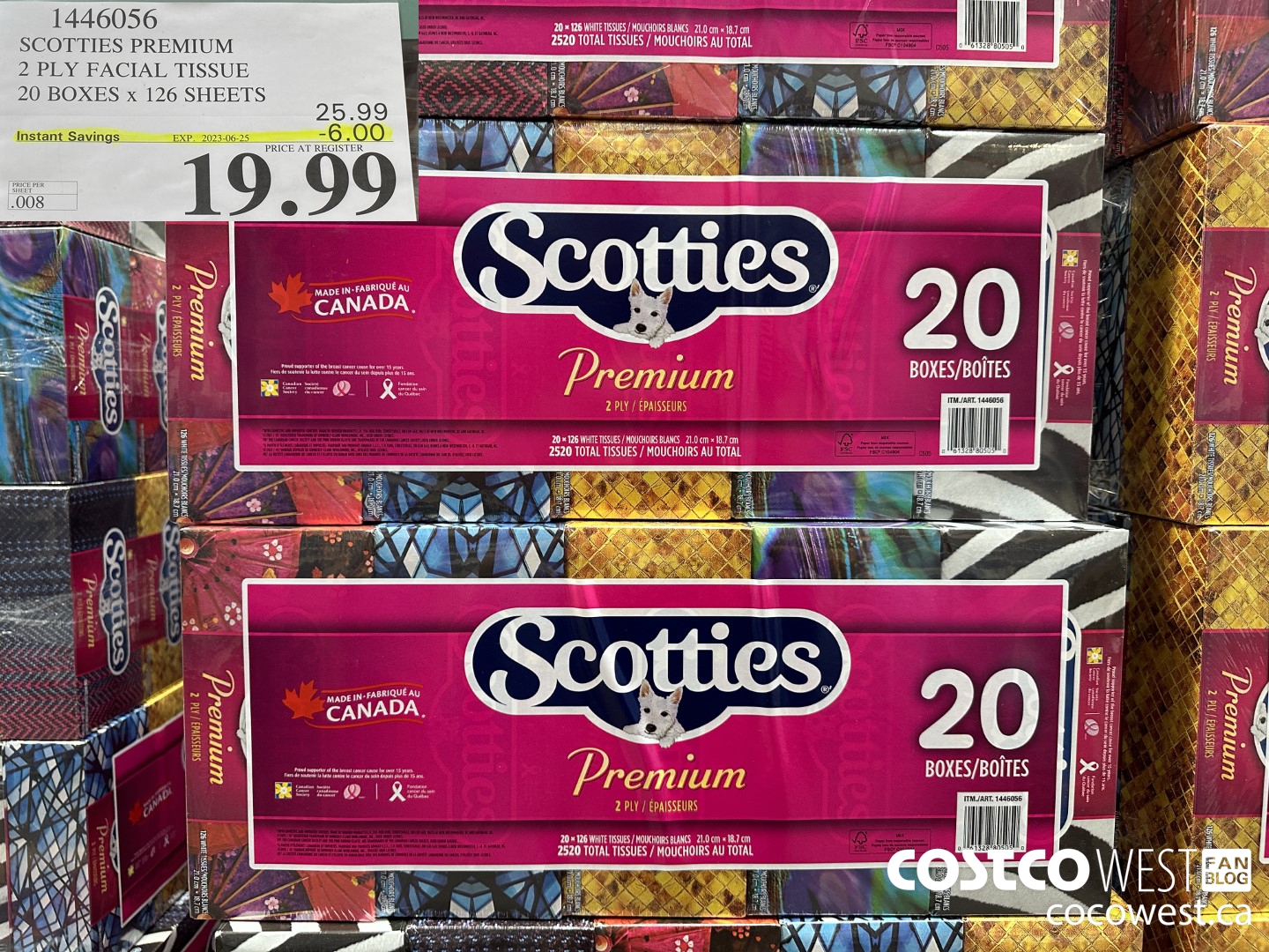 1446056 SCOTTIES PREMIUM 2 PLY FACIAL TISSUE 20 BOXES x 126 SHEETS ($6.00 INSTANT SAVINGS EXPIRES ON 2023-06-25) $19.99