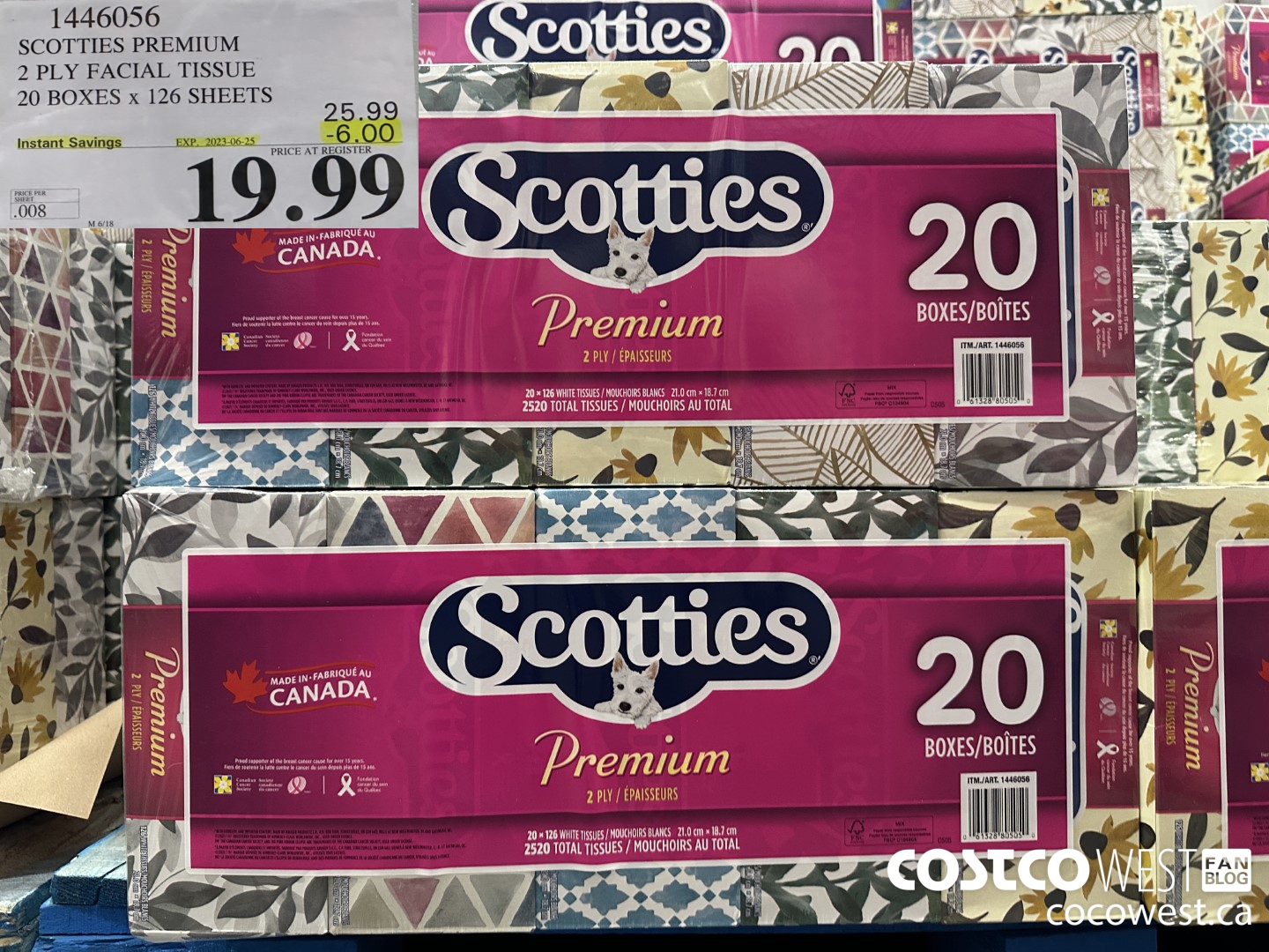 1446056 SCOTTIES PREMIUM 2 PLY FACIAL TISSUE 20 BOXES x 126 SHEETS ($6.00 INSTANT SAVINGS EXPIRES ON 2023-06-25) $19.99