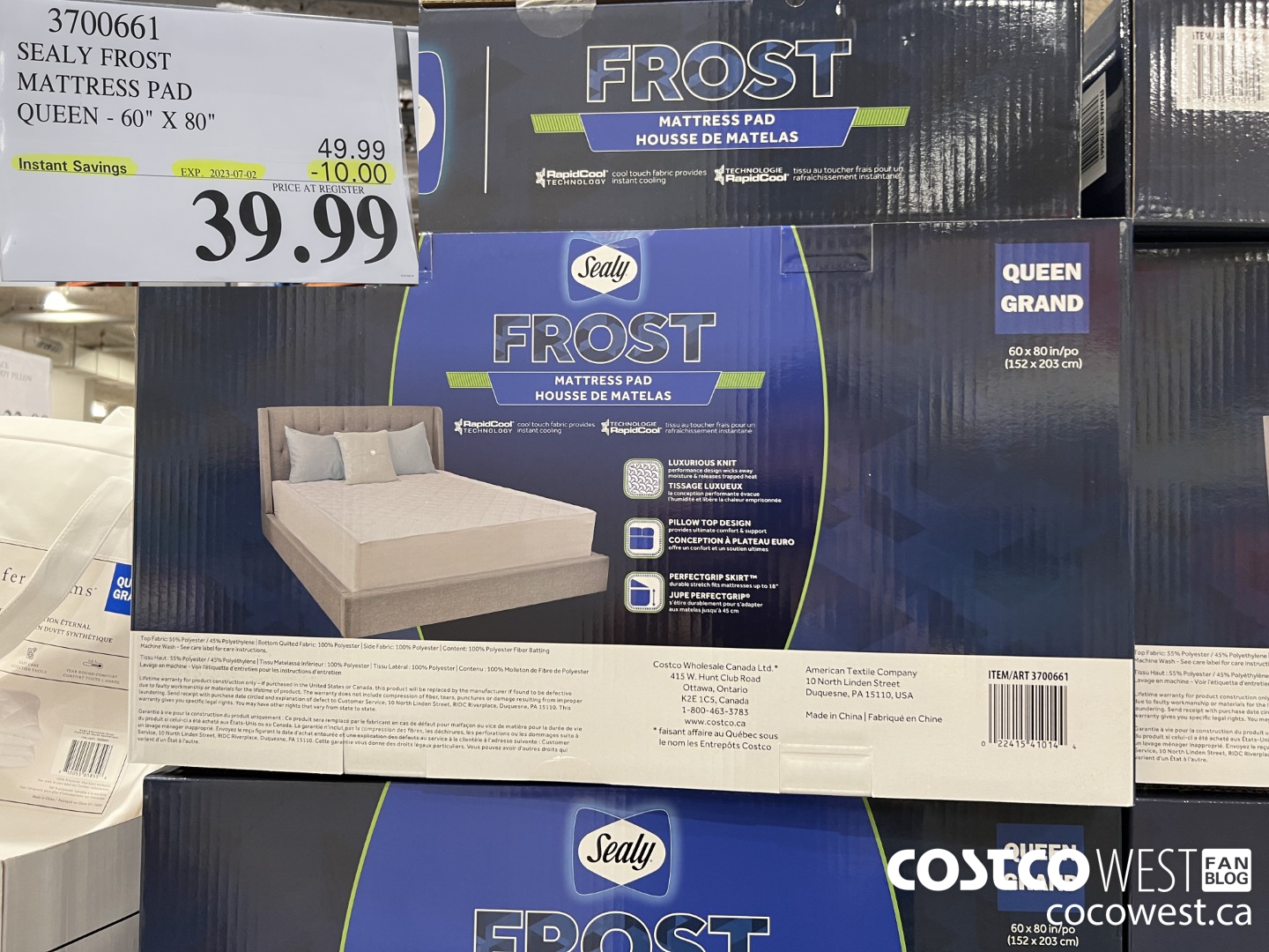 3700661 SEALY FROST MATTRESS PAD QUEEN 60