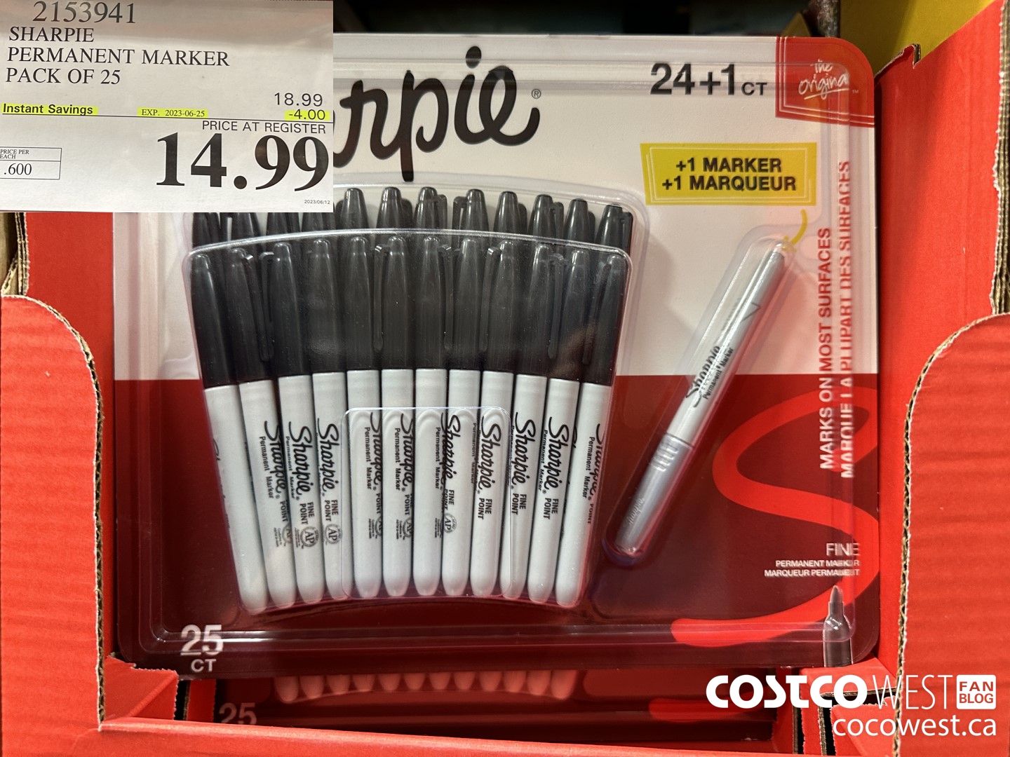 2153941 SHARPIE PERMANENT MARKER PACK OF 25 ($4.00 INSTANT SAVINGS EXPIRES ON 2023-06-25) $14.99