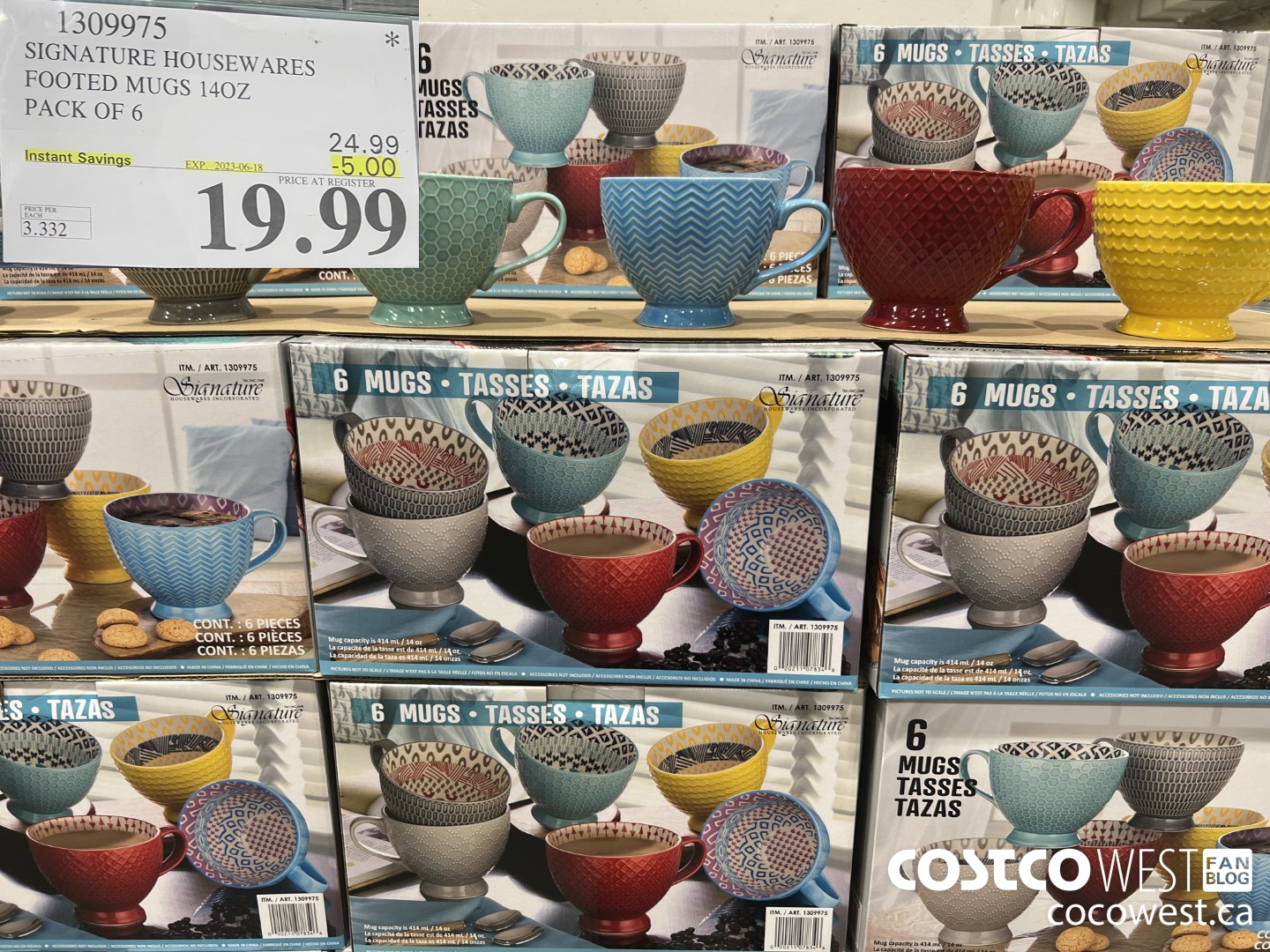 1309975 SIGNATURE HOUSEWARES FOOTED MUGS 140Z 6 PACK ($5.00 INSTANT SAVINGS EXPIRES ON 2023-06-18) $19.99