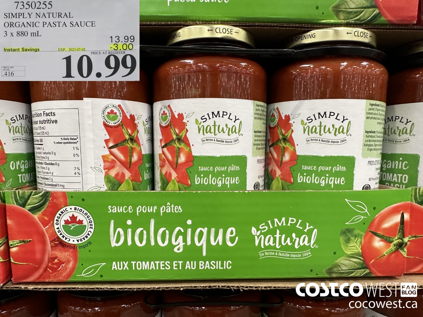 7350255 SIMPLY NATURAL ORGANIC PASTA SAUCE 3 X 880 ML ($3.00 INSTANT SAVINGS EXPIRES ON 2023-07-02) $10.99