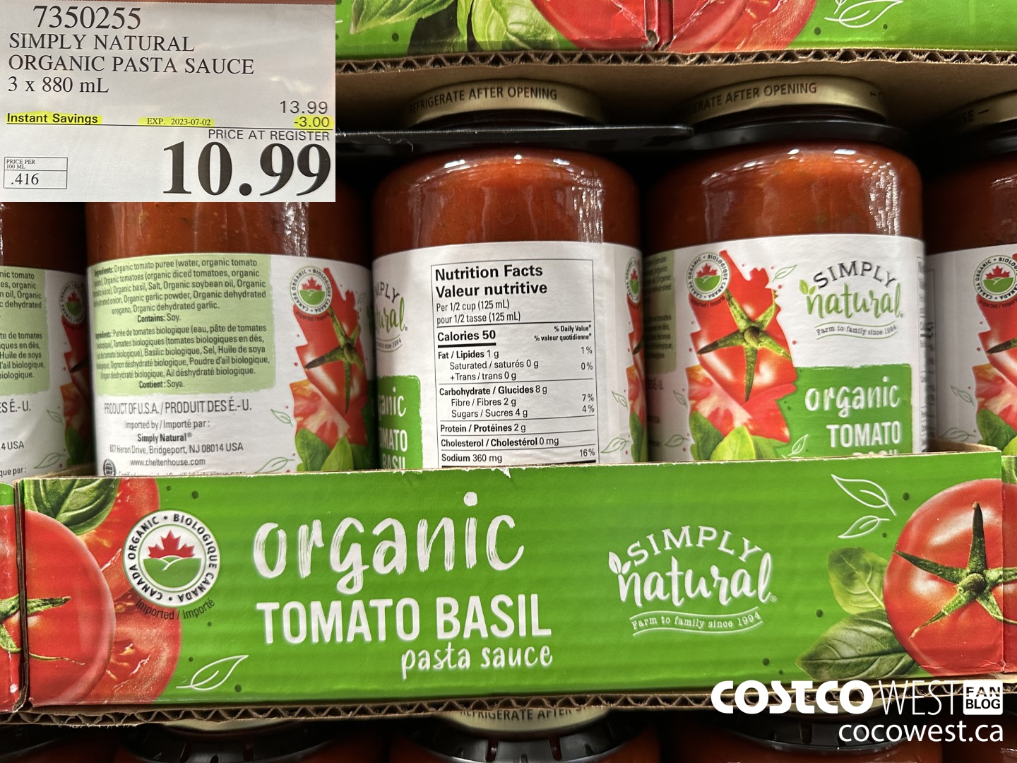 7350255 SIMPLY NATURAL ORGANIC PASTA SAUCE 3 X 880 ML ($3.00 INSTANT SAVINGS EXPIRES ON 2023-07-02) $10.99