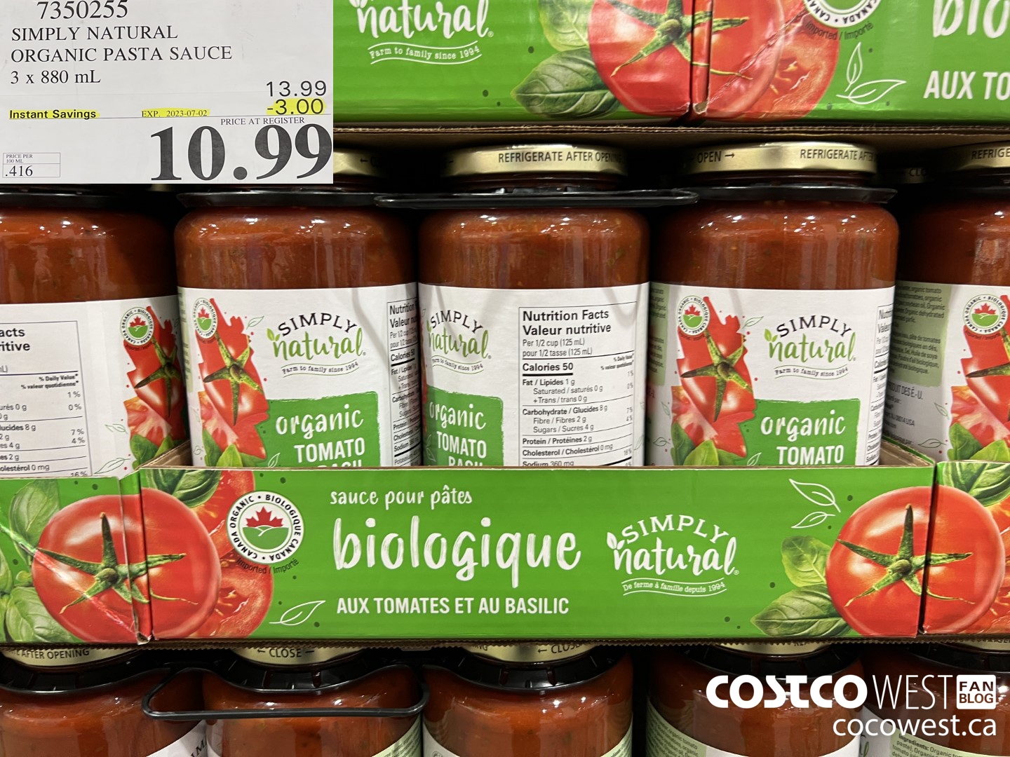 7350255 SIMPLY NATURAL ORGANIC PASTA SAUCE 3 X 880 ML ($3.00 INSTANT SAVINGS EXPIRES ON 2023-07-02) $10.99