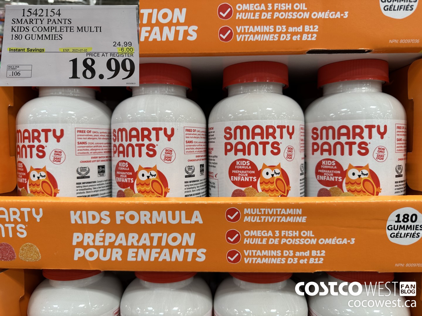 1542154 SMARTY PANTS KIDS COMPLETE MULTI 180 GUMMIES ($6.00 INSTANT SAVINGS EXPIRES ON 2023-07-02) $18.99