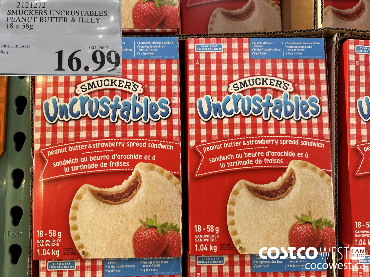 2121272 SMUCKERS UNCRUSTABLES PEANUT BUTTER & JELLY 18 X 58G $16.99