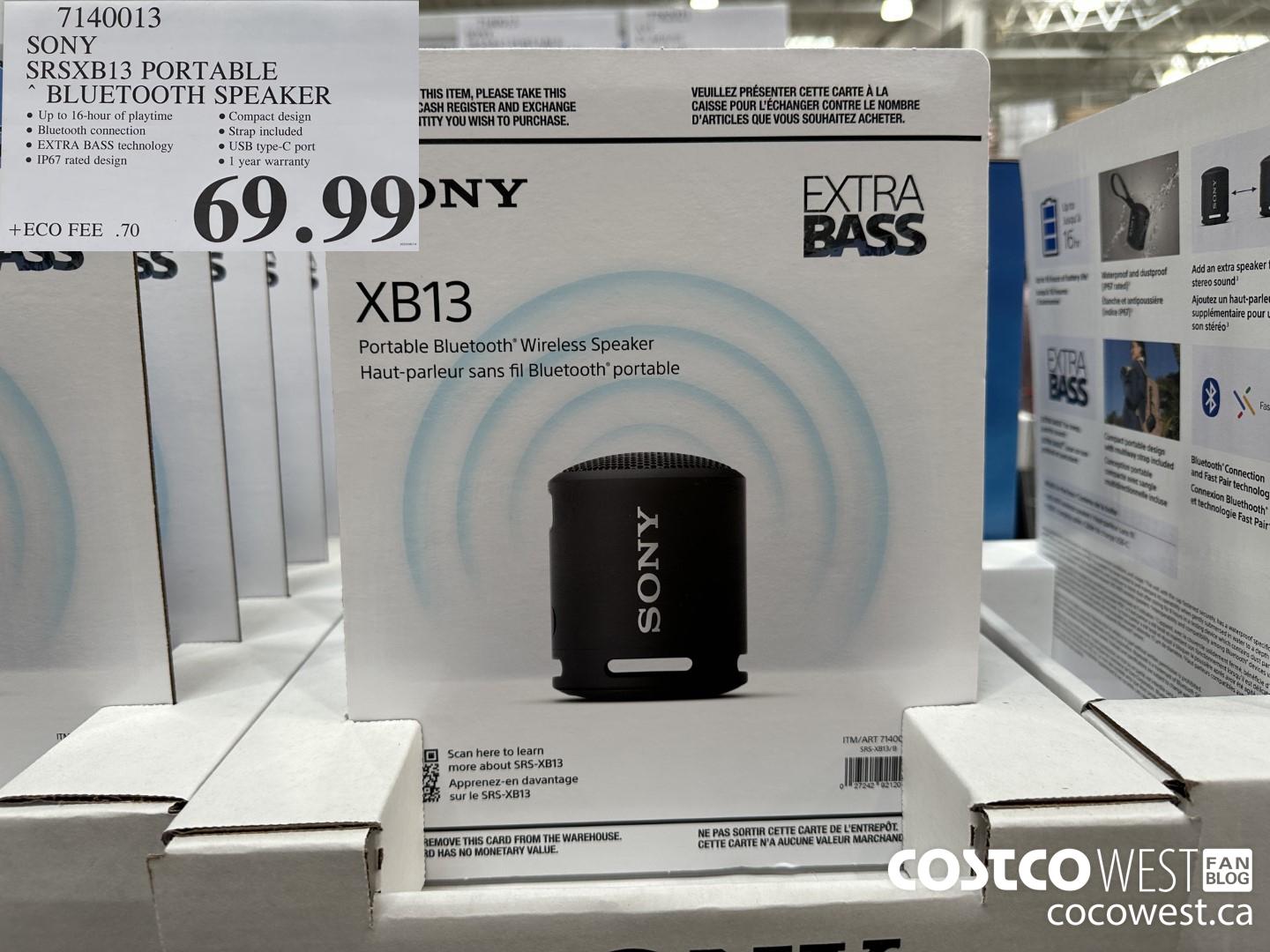 7140013 SONY SRSXB13 PORTABLE BLUETOOTH SPEAKER $69.99