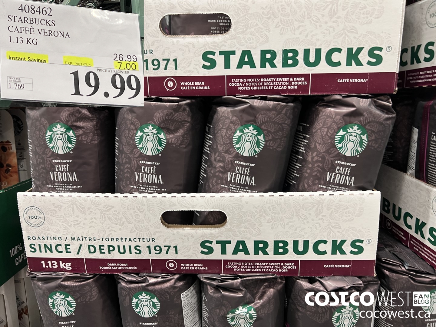 408462 STARBUCKS CAFFE VERONA 1.13 KG ($7.00 INSTANT SAVINGS EXPIRES ON 2023-07-23) $19.99