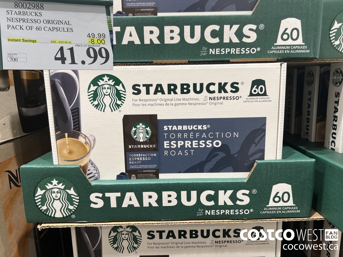 8002988 STARBUCKS NESPRESSO ORIGINAL 60 CT ($8.00 INSTANT SAVINGS EXPIRES ON 2023-06-18) $41.99