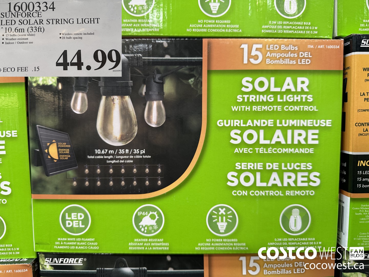 1600334 SUNFORCE LED SOLAR STRING LIGHT 10.6m (33ft) $44.99