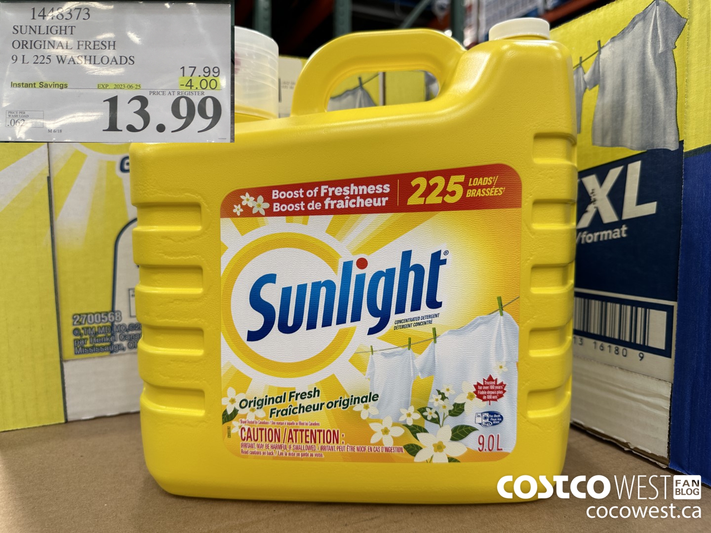 1448373 SUNLIGHT ORIGINAL FRESH 9 L 225 WASHLOADS ($4.00 INSTANT SAVINGS EXPIRES ON 2023-06-25) $13.99