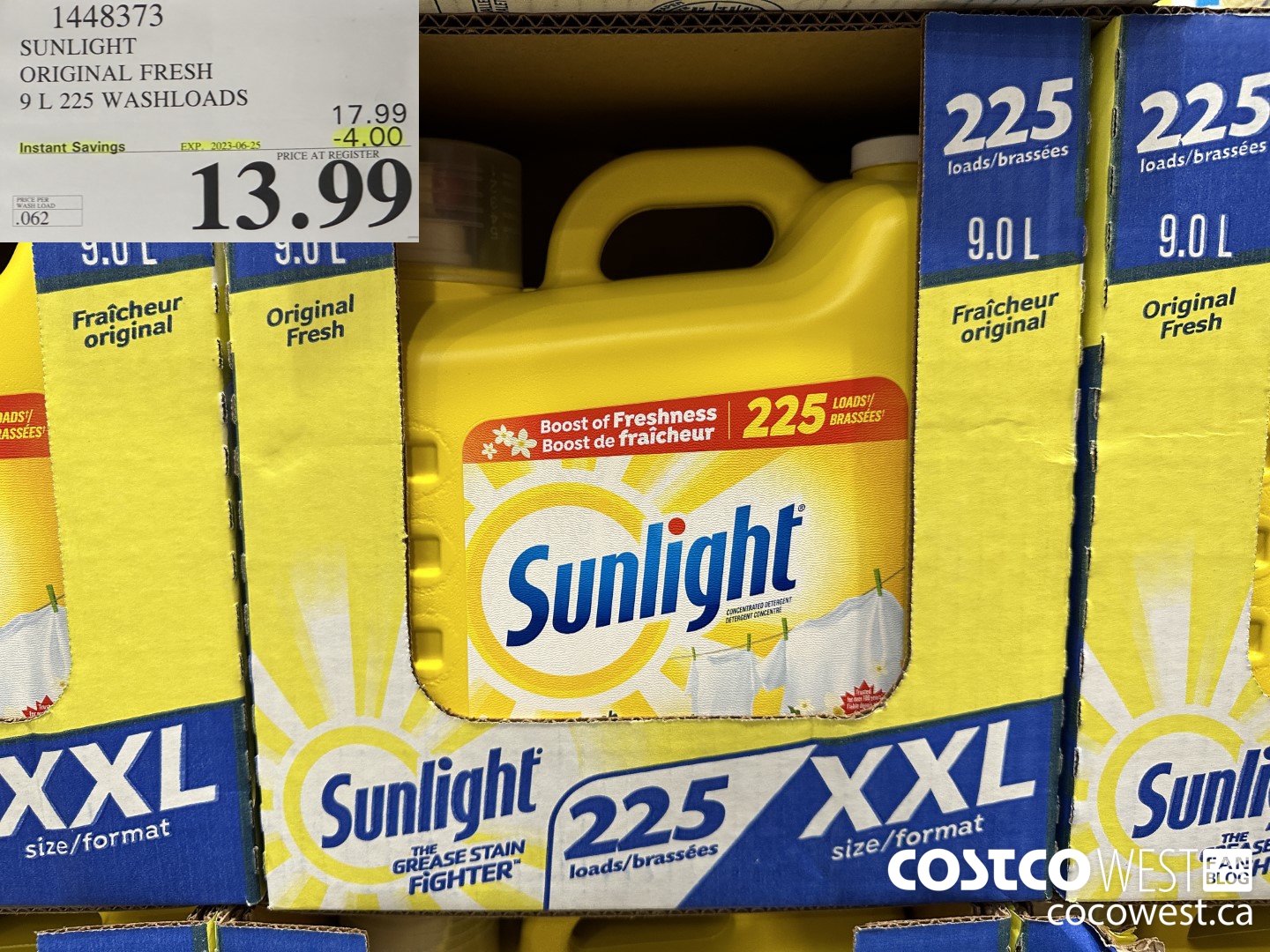 1448373 SUNLIGHT ORIGINAL FRESH 9 L 225 WASHLOADS ($4.00 INSTANT SAVINGS EXPIRES ON 2023-06-25) $13.99