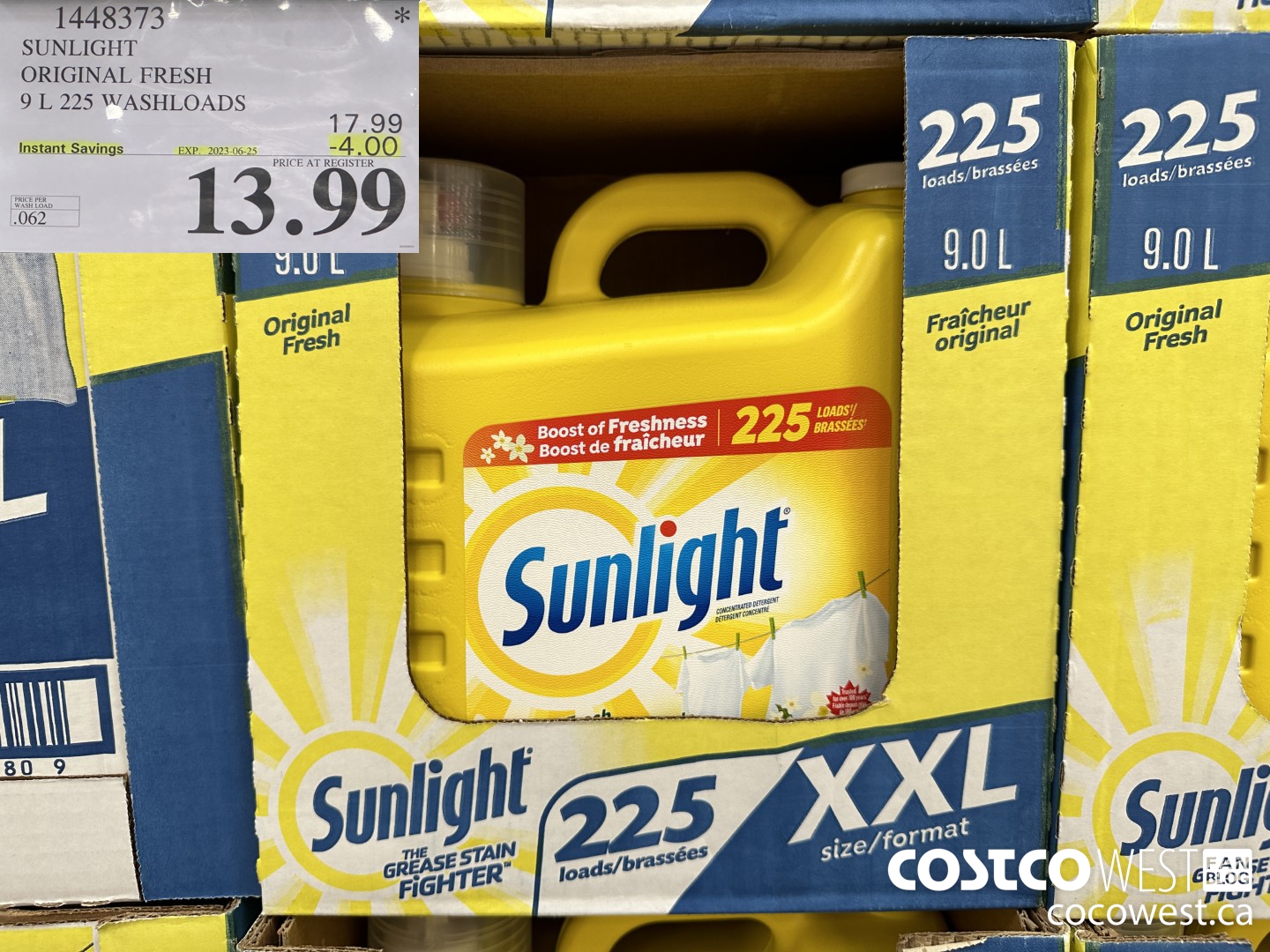 1448373 SUNLIGHT ORIGINAL FRESH 9 L 225 WASHLOADS ($4.00 INSTANT SAVINGS EXPIRES ON 2023-06-25) $13.99