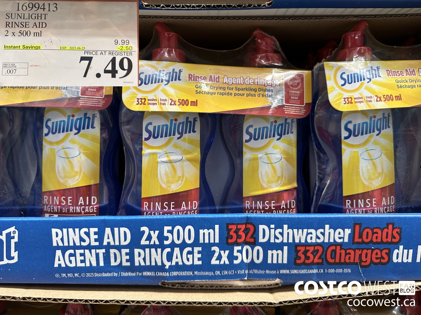 1699413 SUNLIGHT RINSE AID 2 x 500 ml  ($2.50 INSTANT SAVINGS EXPIRES ON 2023-06-25) $7.49