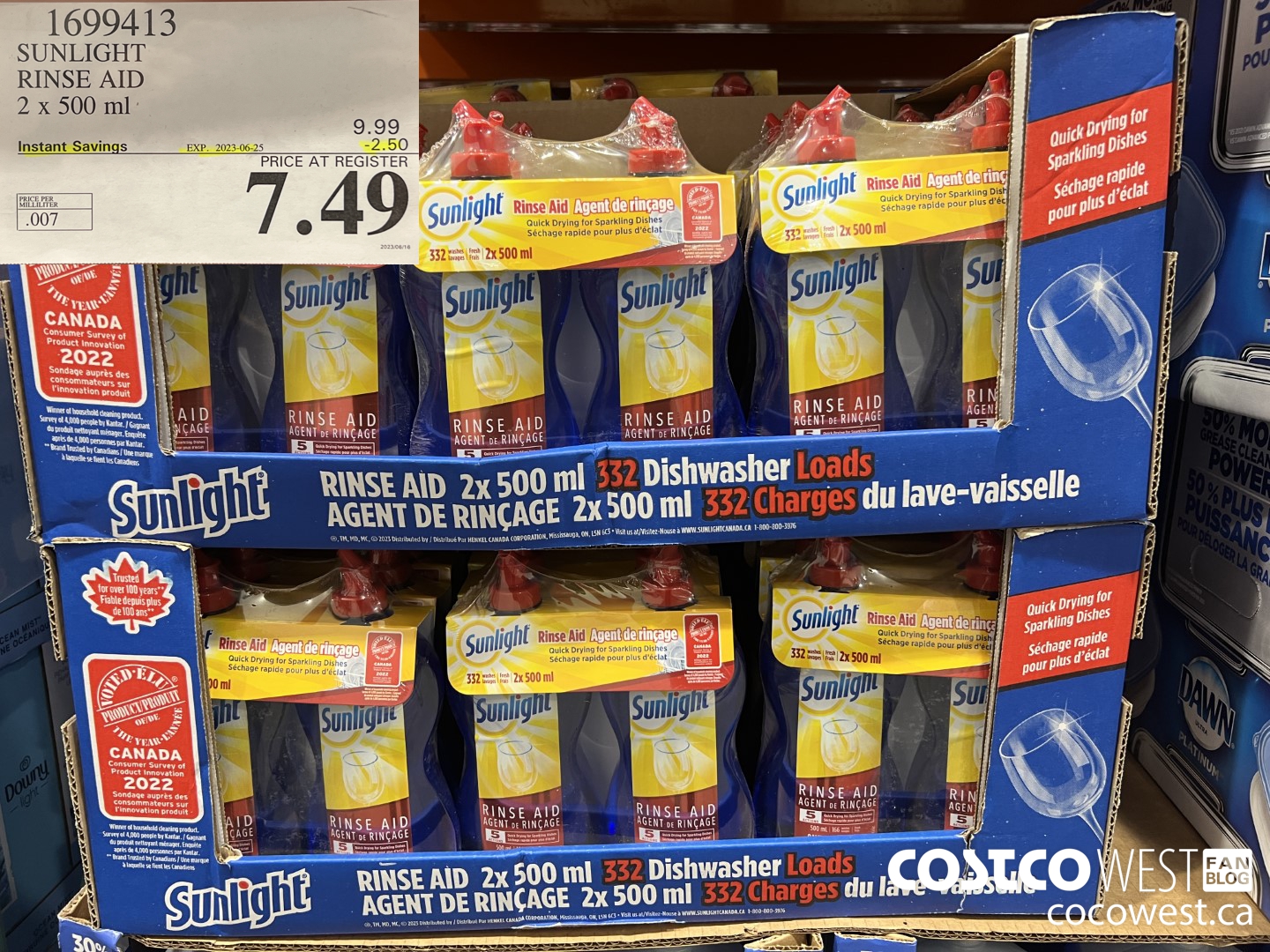 1699413 SUNLIGHT RINSE AID 2 x 500 ml  ($2.50 INSTANT SAVINGS EXPIRES ON 2023-06-25) $7.49