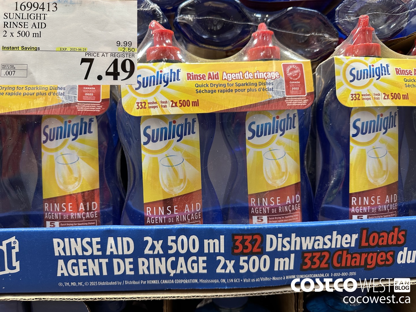 1699413 SUNLIGHT RINSE AID 2 x 500 ml  ($2.50 INSTANT SAVINGS EXPIRES ON 2023-06-25) $7.49