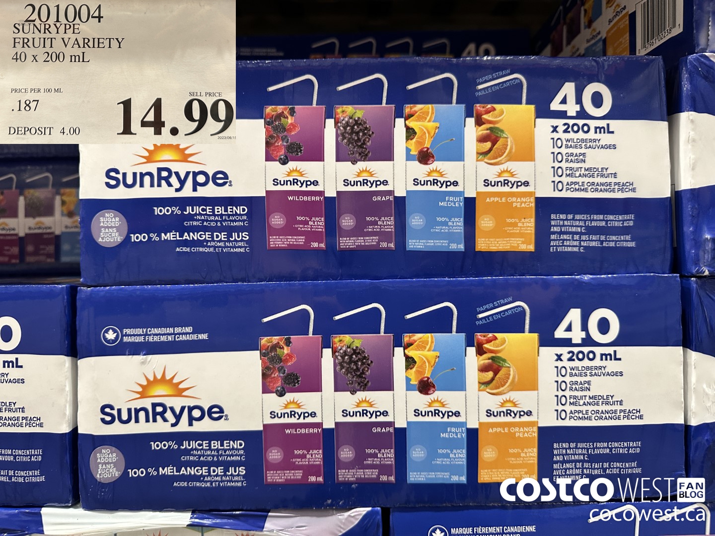 201004 SUNRYPE FRUIT VARIETY 40 X 200 ML $14.99