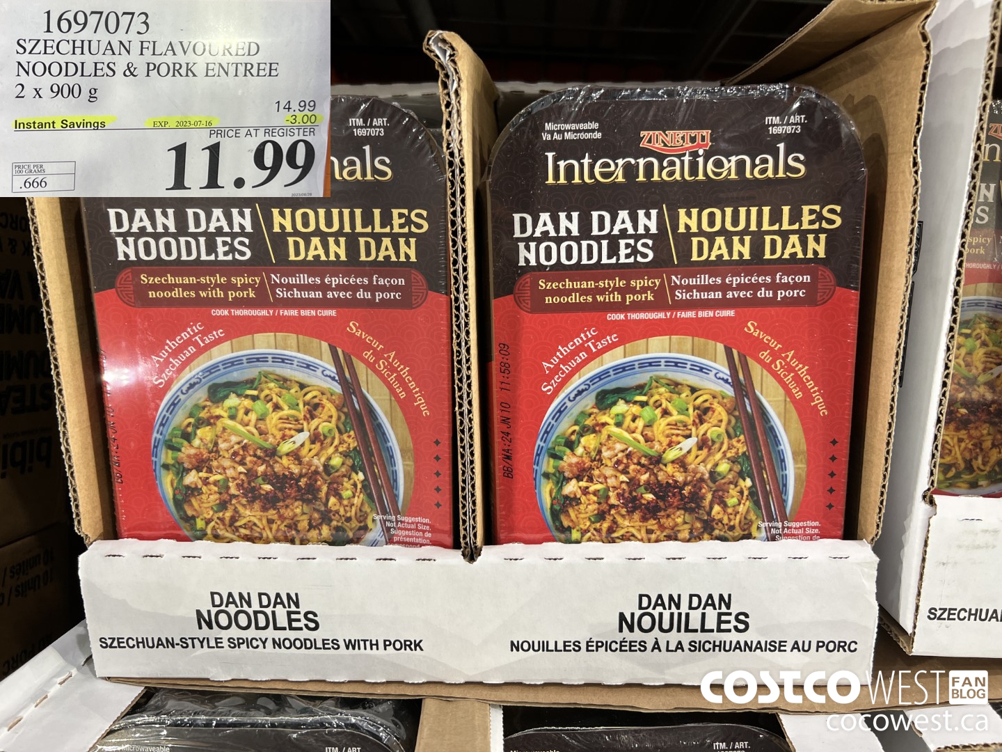 1697073 SZECHUAN-STYLE DAN DAN NOODLES WITH PORK 2 X 900 G ($3.00 INSTANT SAVINGS EXPIRES ON 2023-07-16) $11.99