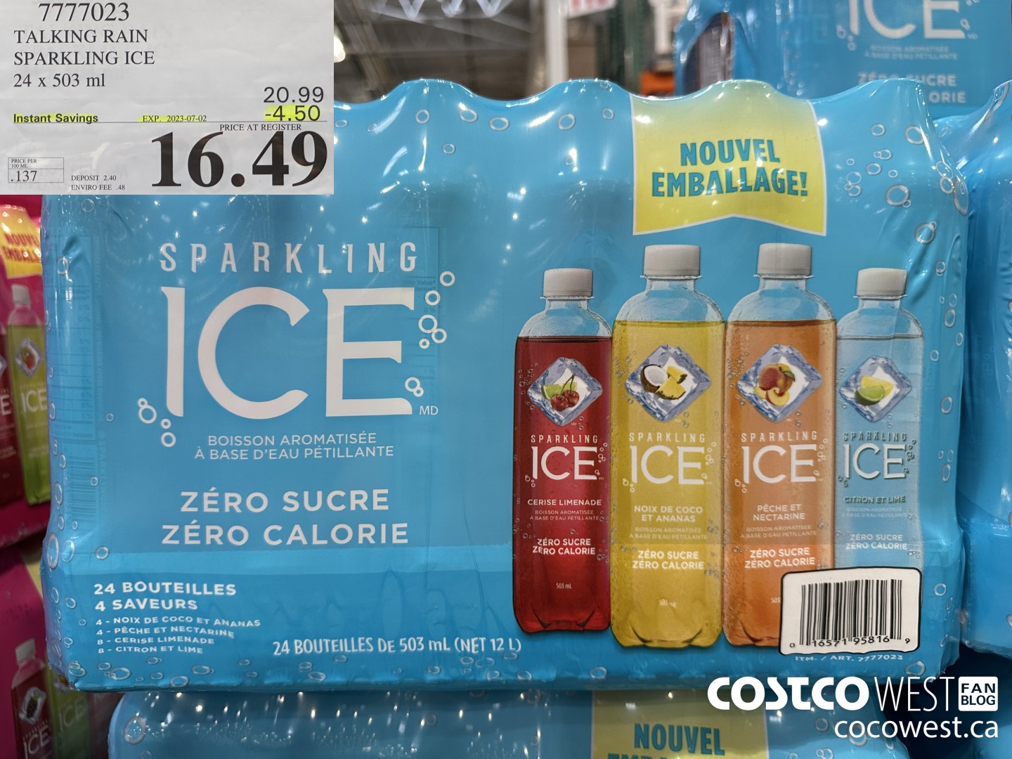 7777023 TALKING RAIN SPARKLING ICE 24 X 503ML ($4.50 INSTANT SAVINGS EXPIRES ON 2023-07-02) $16.49